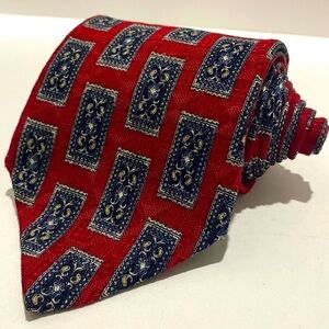 Olacchi Cravatte Milano 100% Silk Tie Red Gray Navy Geometric Made in USA